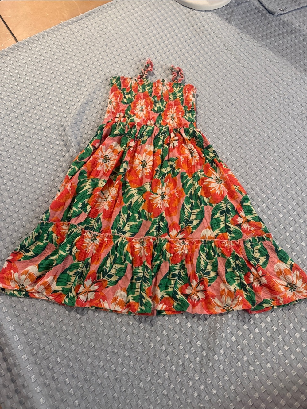 Epic Threads Tropical Smocked Maxi Dress - Coral, Green & Pink